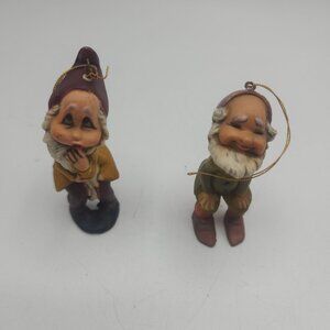 Vintage Elf Gnome Dwarf Hard Plastic Christmas Ornaments Macau